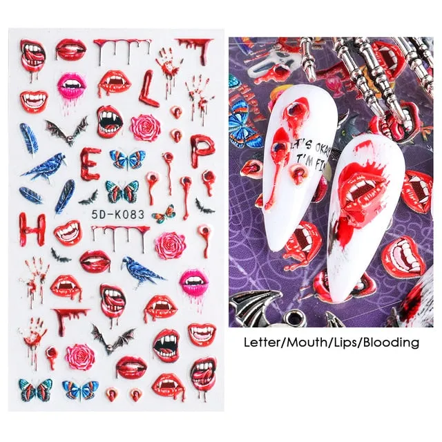5D Carved, Embossed Halloween Nails Decals