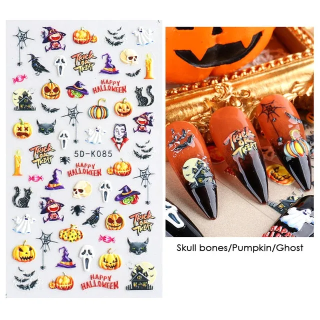 5D Carved, Embossed Halloween Nails Decals