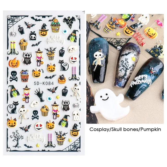 5D Carved, Embossed Halloween Nails Decals