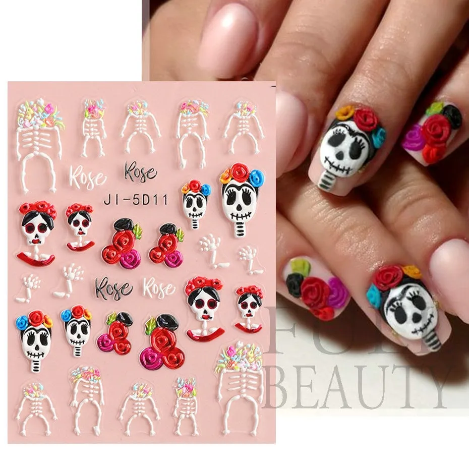 5D Carved, Embossed Halloween Nails Decals
