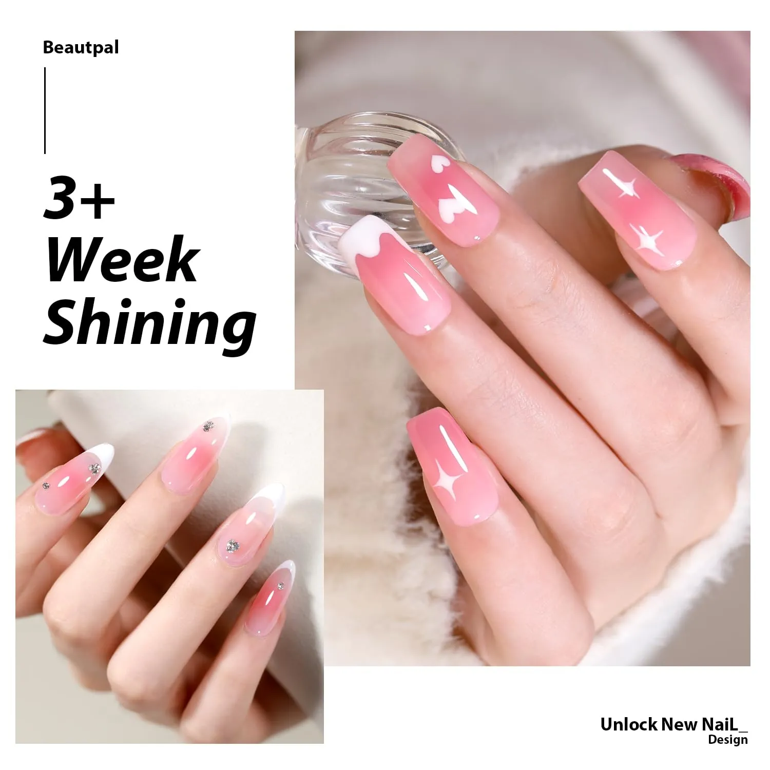 BEAUTPAL Jelly Rose Gel Nail Polish 15ML Sheer Translucent UV Light Cure Gel Polish for Nail Art DIY Manicure and Pedicure at Home, Color 014