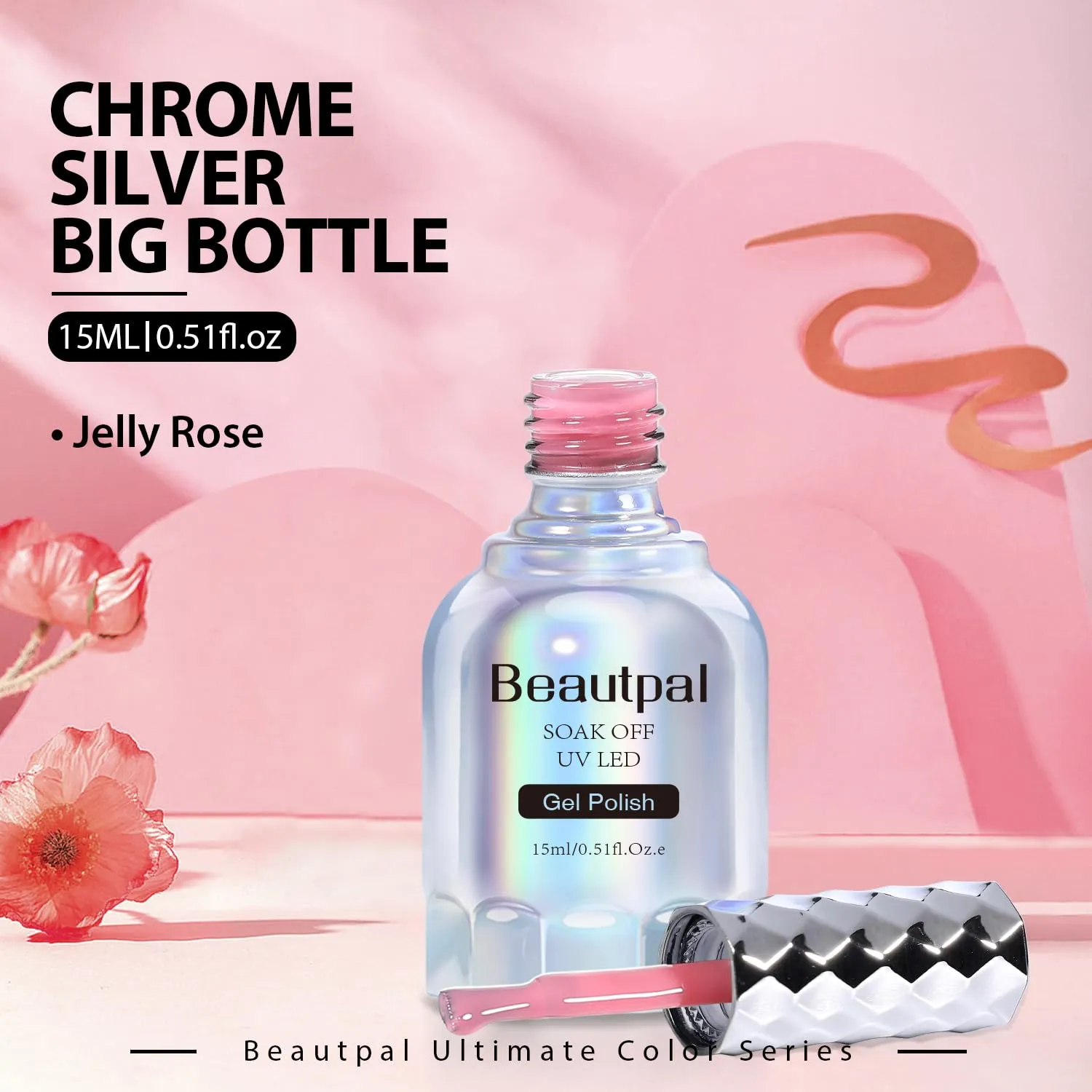 BEAUTPAL Jelly Rose Gel Nail Polish 15ML Sheer Translucent UV Light Cure Gel Polish for Nail Art DIY Manicure and Pedicure at Home, Color 014