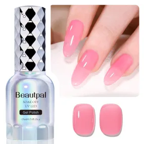 BEAUTPAL Jelly Rose Gel Nail Polish 15ML Sheer Translucent UV Light Cure Gel Polish for Nail Art DIY Manicure and Pedicure at Home, Color 014