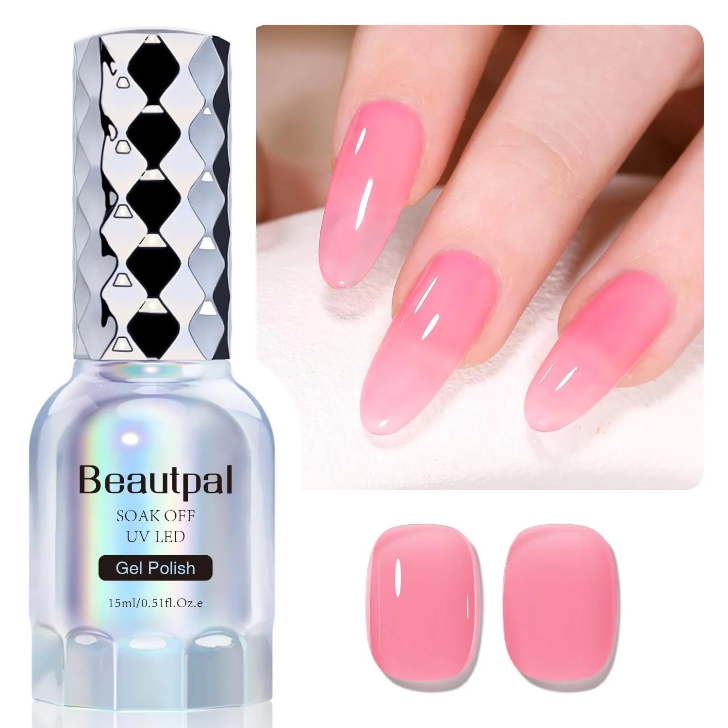 BEAUTPAL Jelly Rose Gel Nail Polish 15ML Sheer Translucent UV Light Cure Gel Polish for Nail Art DIY Manicure and Pedicure at Home, Color 014