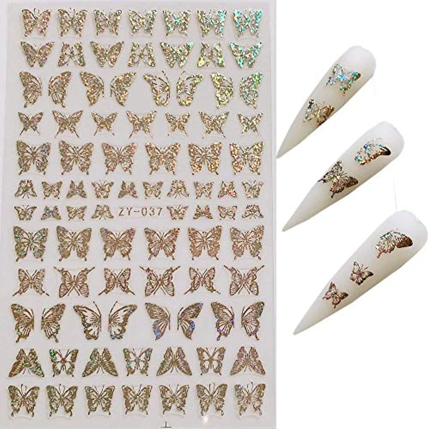 Butterfly Nail Art Stickers Decals Laser Butterfly Nail Designs 3D Gold Silver Butterflies Nail Art Adhesive Sticker Sheets Nail Foil Luxury Butterfly Nail Stickers for Nail Art Decoration (8 Pcs)