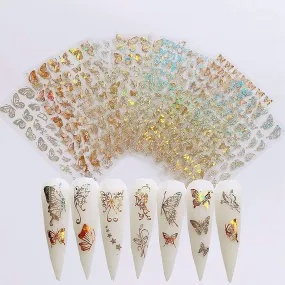 Butterfly Nail Art Stickers Decals Laser Butterfly Nail Designs 3D Gold Silver Butterflies Nail Art Adhesive Sticker Sheets Nail Foil Luxury Butterfly Nail Stickers for Nail Art Decoration (8 Pcs)