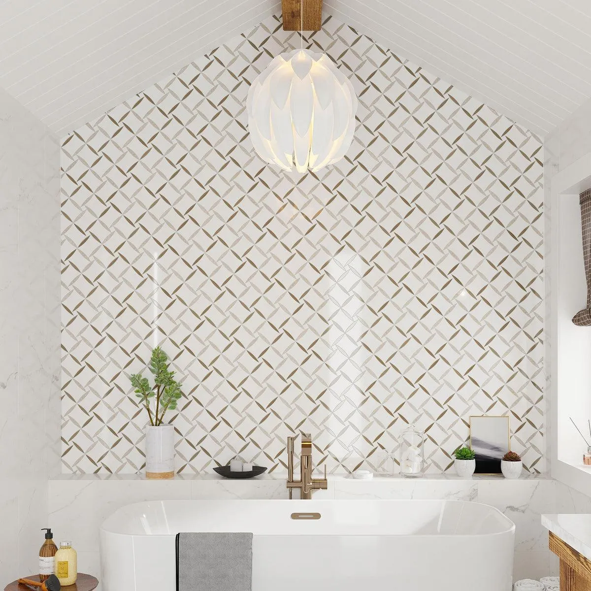 Daisy Paper White And Eastern Beige Mosaic Tile