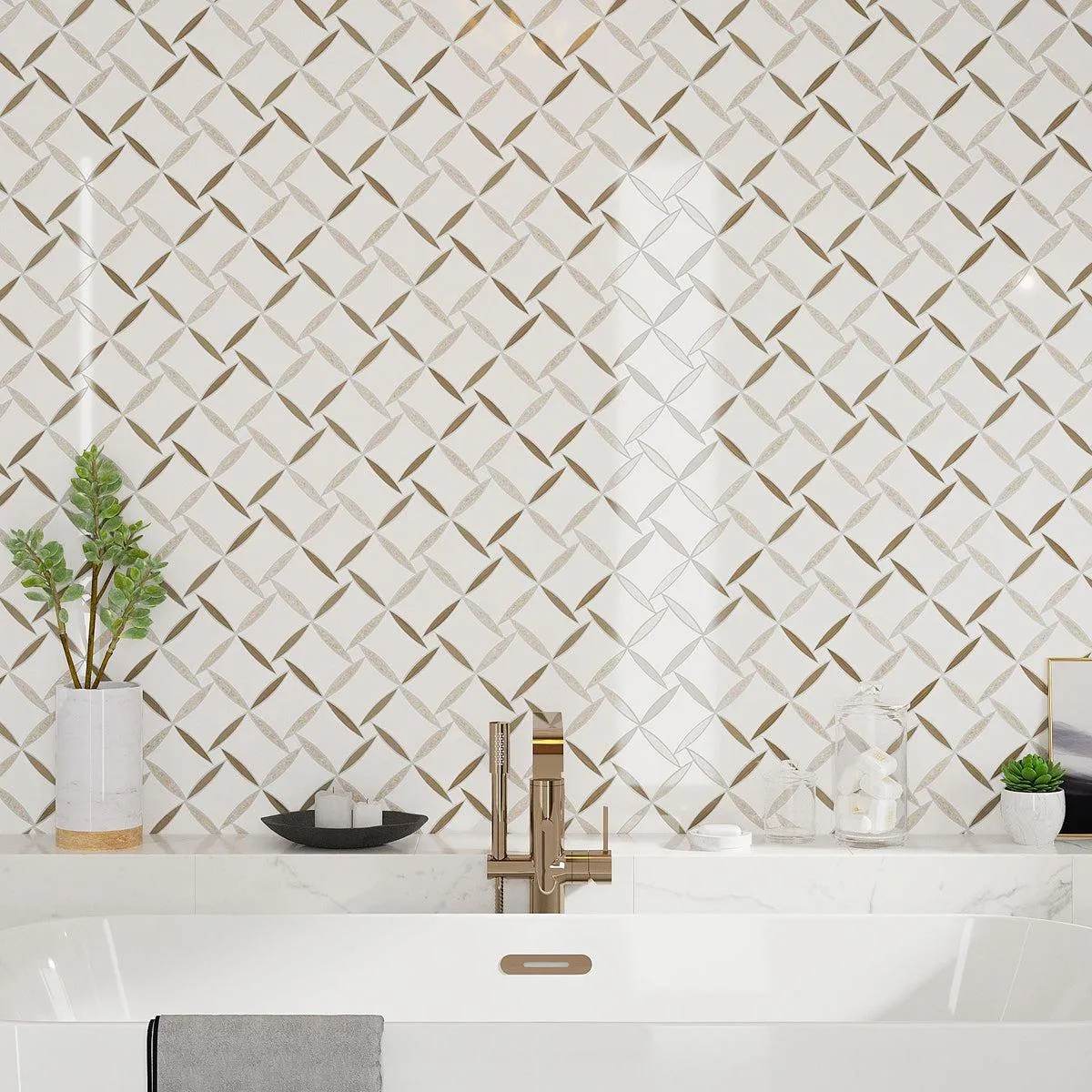 Daisy Paper White And Eastern Beige Mosaic Tile