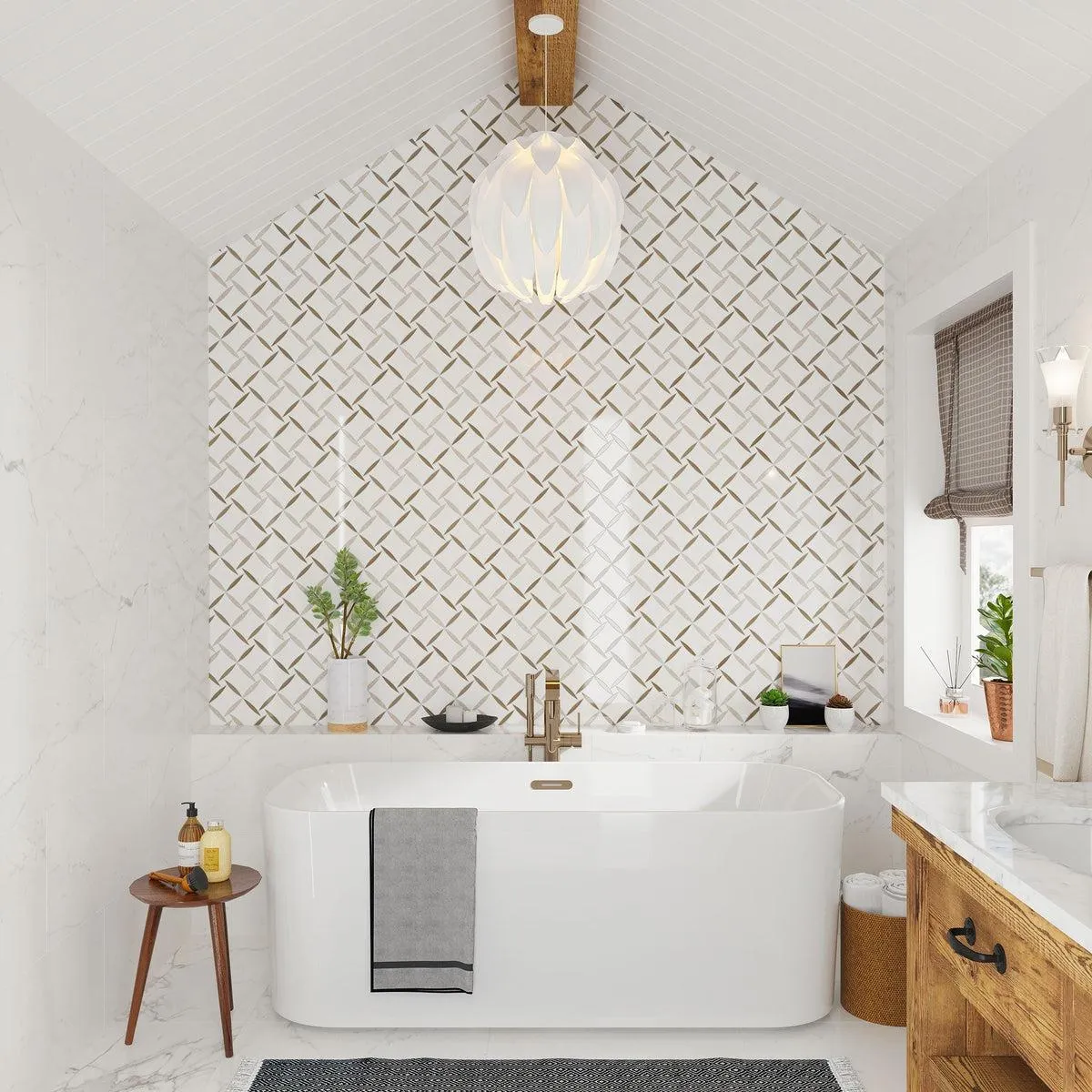Daisy Paper White And Eastern Beige Mosaic Tile