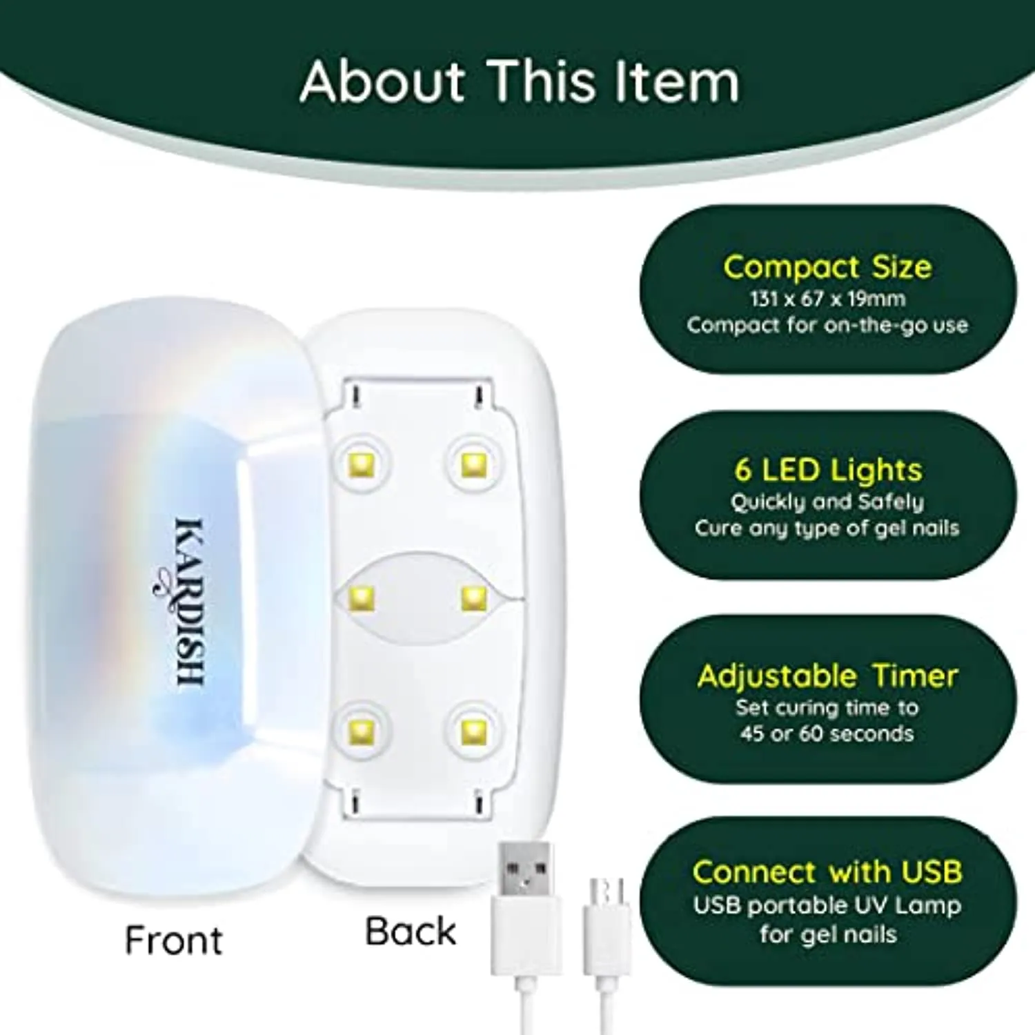 Kardish Gel UV Nail Lamp, UV LED Nail Dryer Light for Gel Nails Polish Manicure Professional Salon Curing Lamp - Nail Art Tools Accessories White