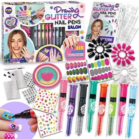 Kids Nail Kit for Girls, FunKidz Ultimate 280Pcs Nail Art with Nail Polish Pens Combo Kit Glitter Glow in Dark Sparkly Colors Temporary Nail Supplies Set for Salon Girls Fashion Activity