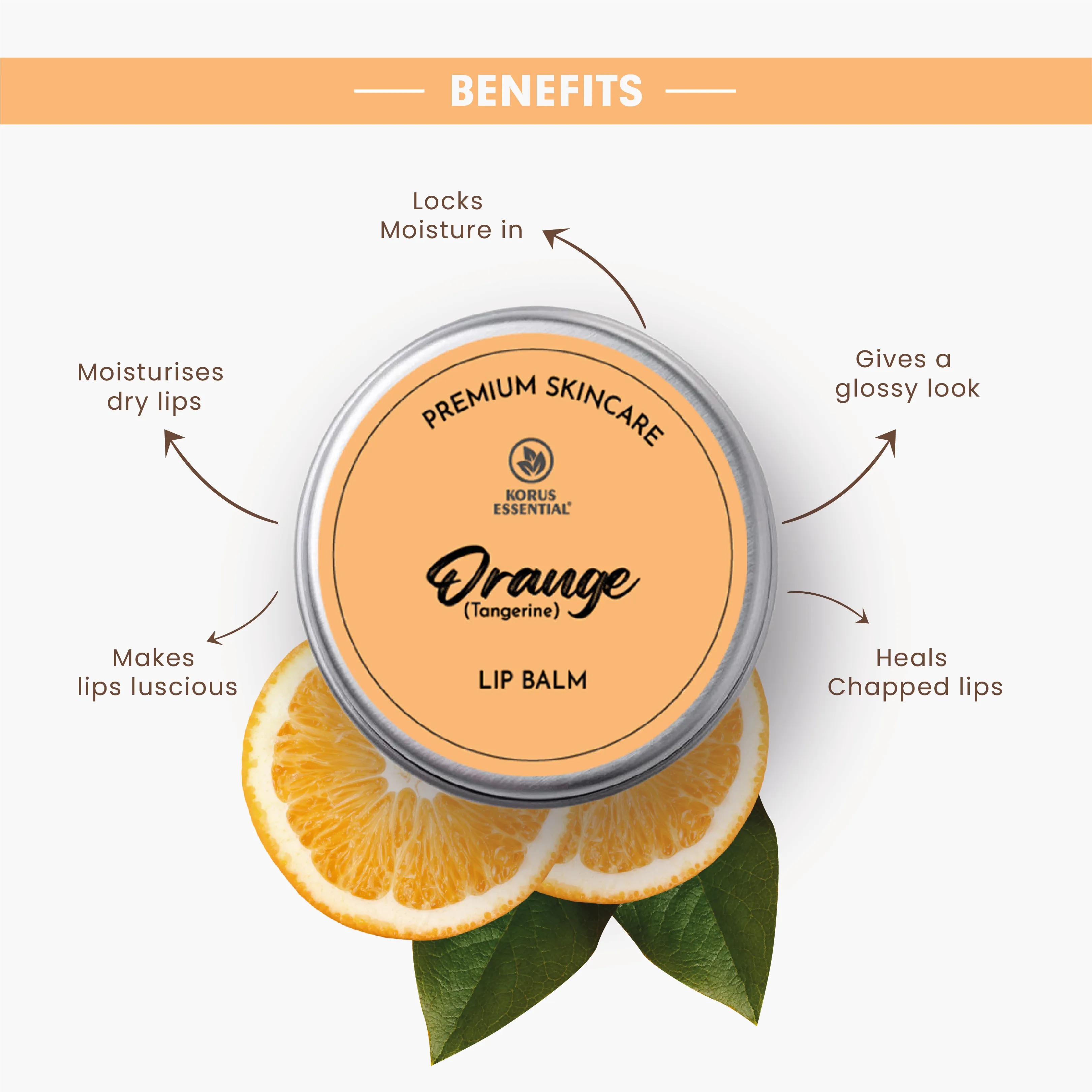 Korus Essential Orange Lip Balm with Shea Butter  - 8 grams