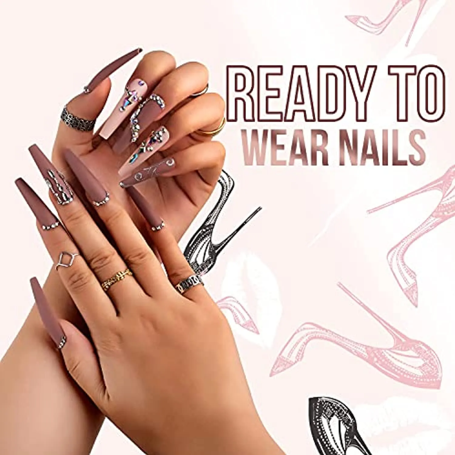 Makartt Nail Decoration Set, Mariposa Mayhem Collection 12 Boxes Butterfly Sequins Nail Glitters Bundle With Press On Nails Kit Long Acrylic Nail Tips Glue On Nails Nude Pink Coffin False Nails