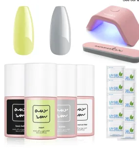 New AwsmColor Beach Babe Starter Gel Nail Polish Kit with Base Coat, Top Coat, UV Lamp, Clean Up Packs, Nail File & 2 Gel Polish in colours Resort & Stunner