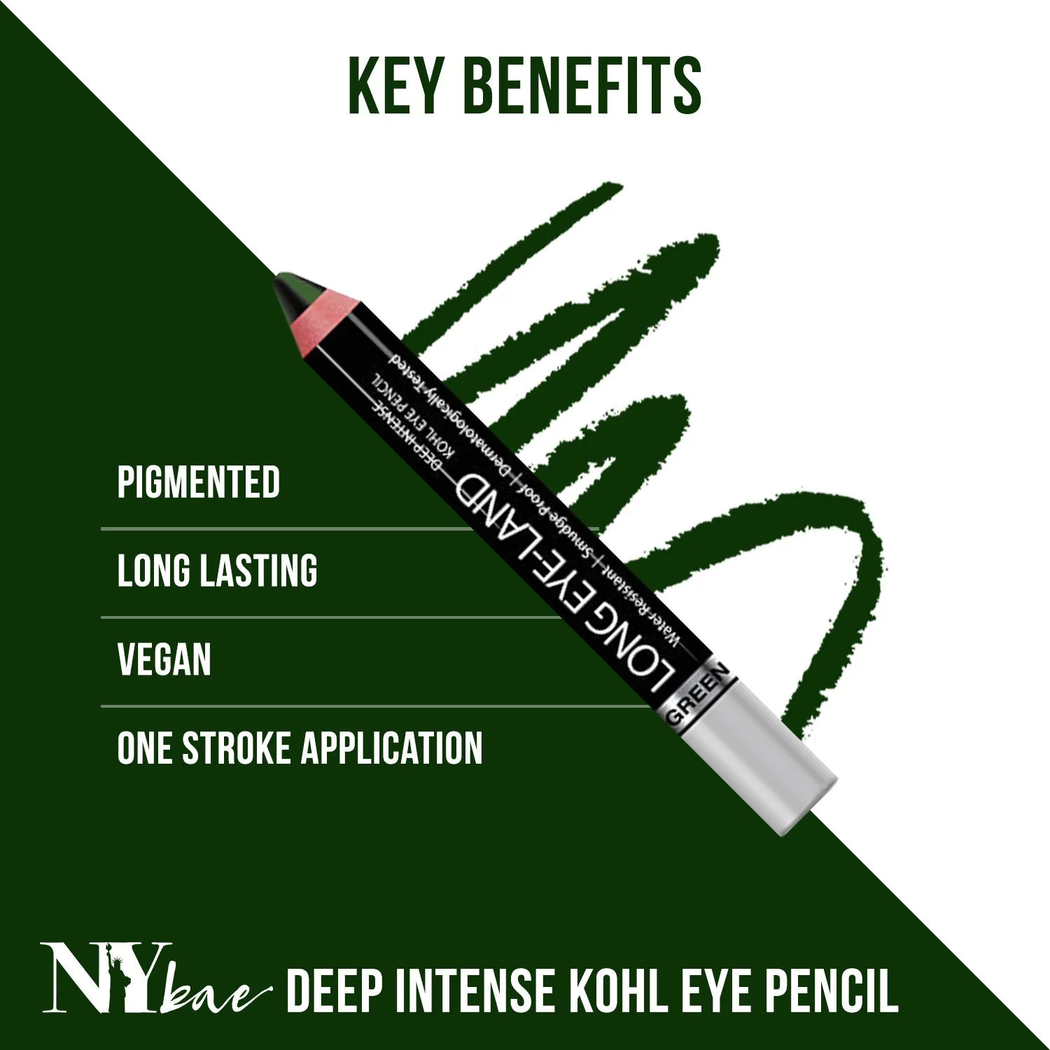 Ny Bae Long Eye-Land | Deep Intense Kajal | Eye Pencil | Shimmer Finish | High Pigmentation | Enriched with Vitamin E And Castor Oil - Green