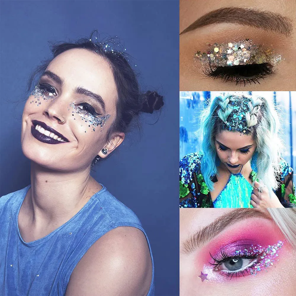 (Set of 6) Holographic Festival Face and Body Glitter Self-adhesive Glitter Gel Eye Shadow - Style 4