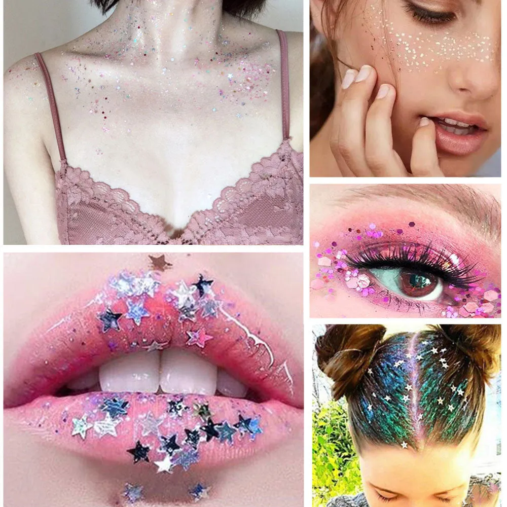 (Set of 6) Holographic Festival Face and Body Glitter Self-adhesive Glitter Gel Eye Shadow - Style 4