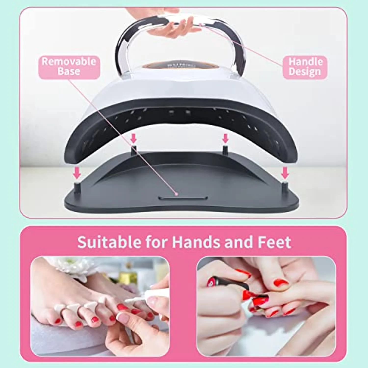 UV LED Nail Lamp 180W UV Nail Light for Gel Polish Fast Nail Dryer with 48 Lamp Beads 4 Timers Large Space Gel Curing Lamps for Home Salon(White)